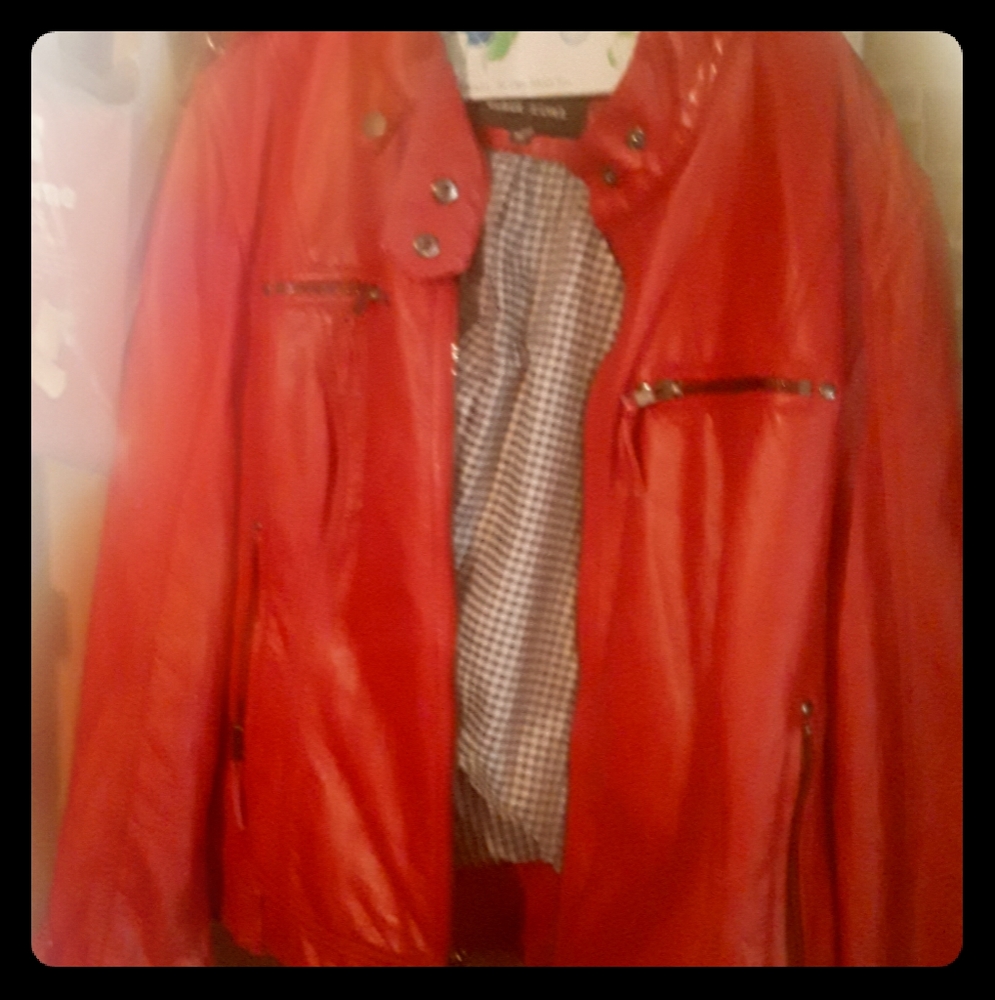 Red leather jacket brand black rivet side xxl